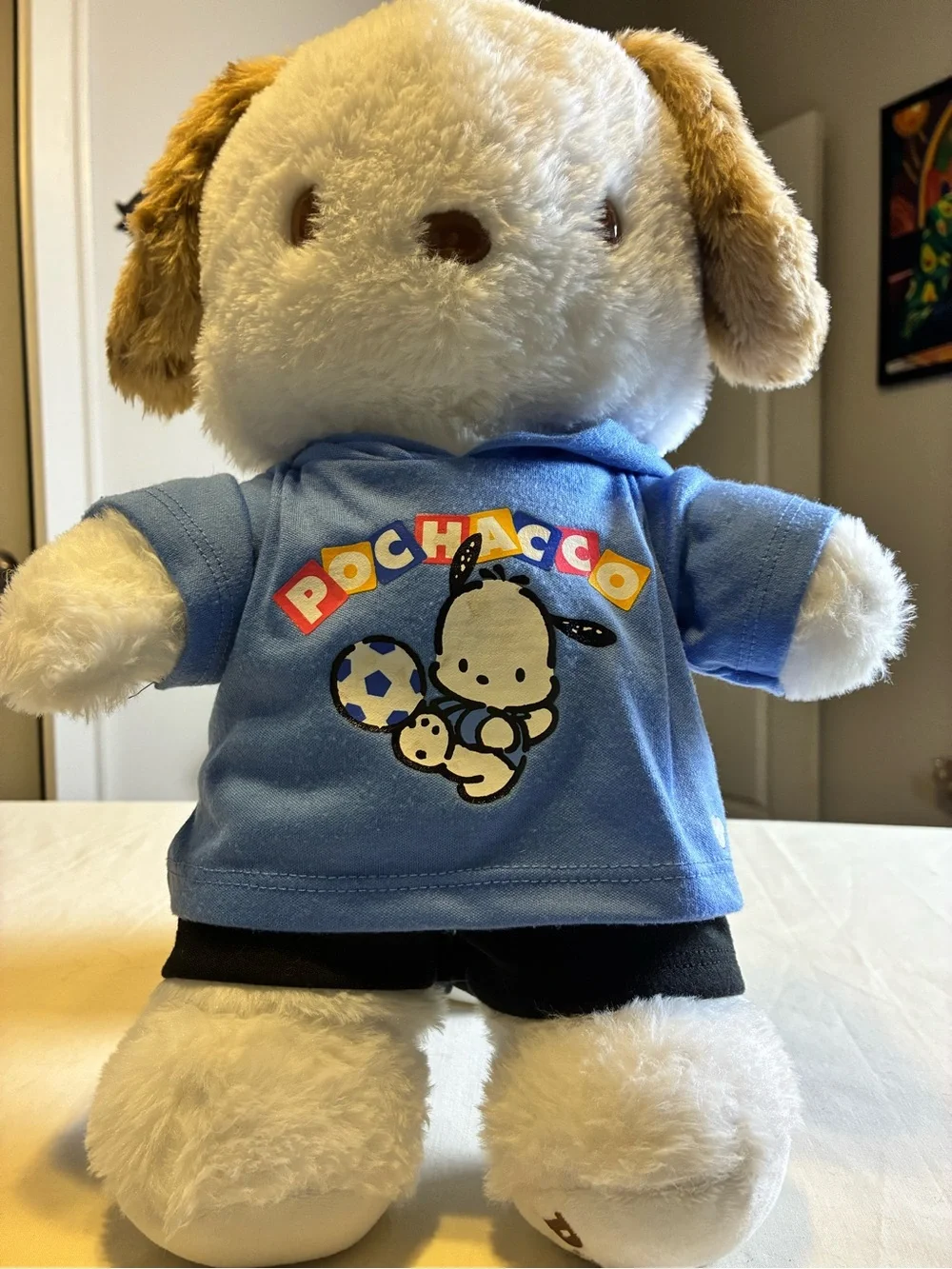 Rare Chocolate Chip Build-A-Bear  Sanrio Pochacco Dog Plush in Soccer Gear